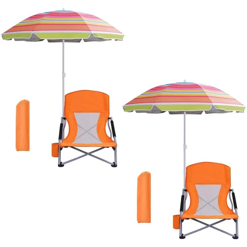 Beach Chair, Beach Chair and Umbrella, Folding Beach Chair, Beach Chairs for Adults - 2-Pack Bright Orange