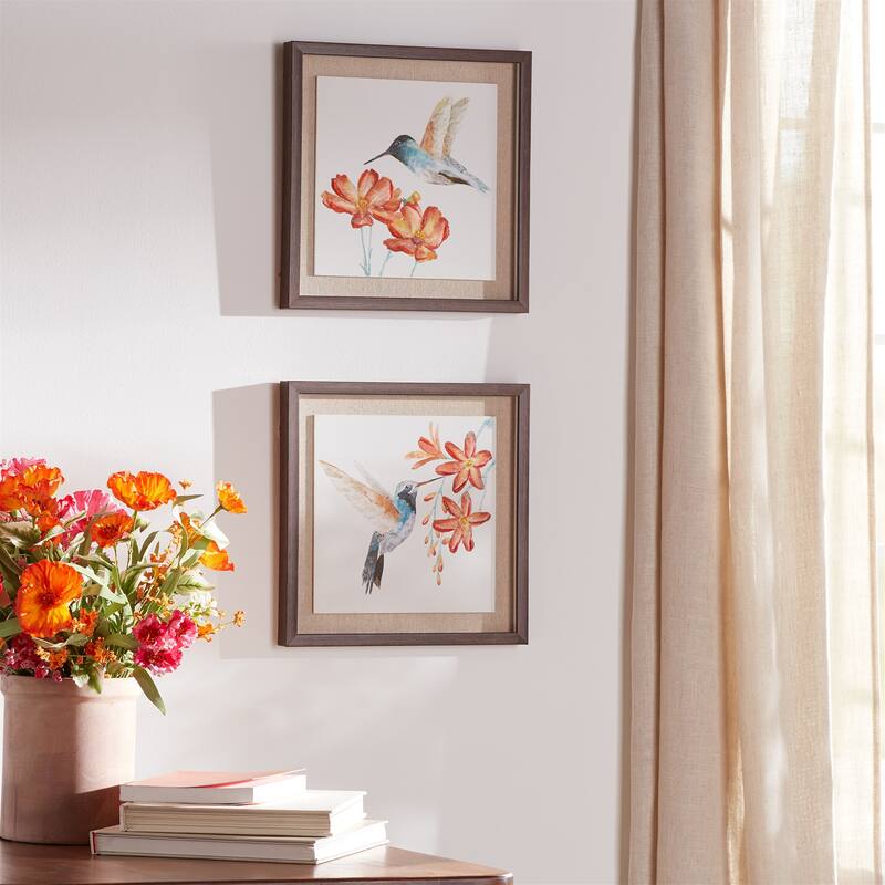 Framed Hummingbird Floral Print (Set of 2)