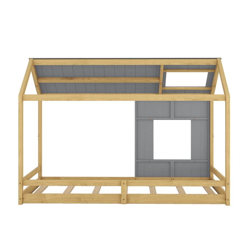 Wooden Race Car-Shaped Platform Bed with Wheels
