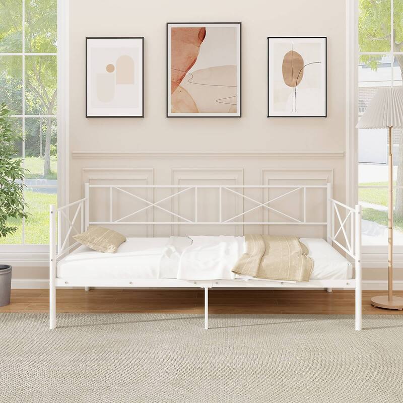 Gymax Twin Size Metal Daybed Modern Platform Bed w/ Heavy-duty Metal