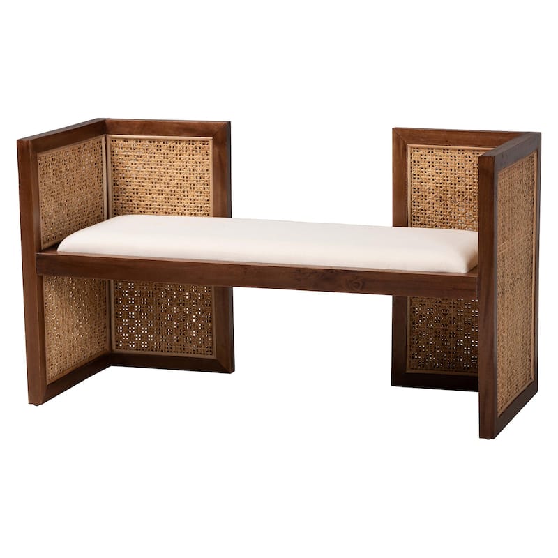 Lovina Bohemian Light Honey Rattan and Acacia Wood Accent Bench - Honey