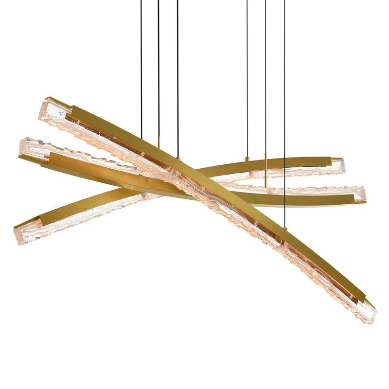 Saber Integrated LED 50in Brass Chandelier with Handcrafted Glass