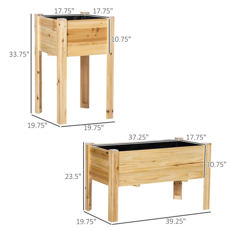 Outsunny Raised Garden Bed Set of 3, Elevated Wood Planter Box with Legs and Bed Liner for Backyard and Patio to Grow Vegetables