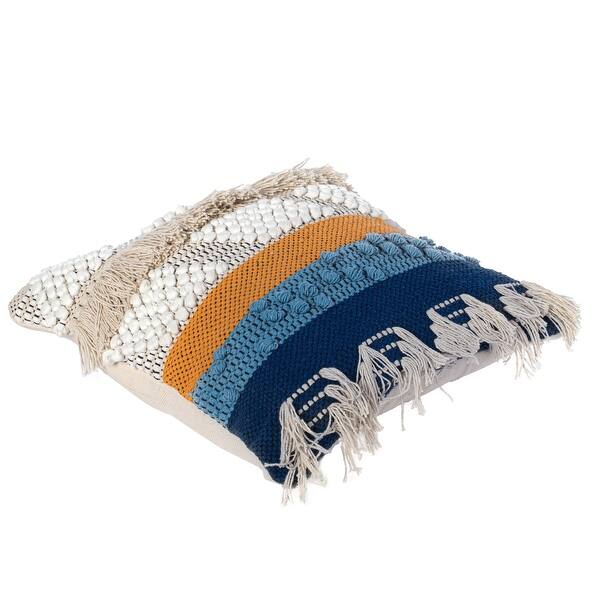 DEERLUX 16 in. x 16 in. Blue Handwoven Cotton Throw Pillow Cover