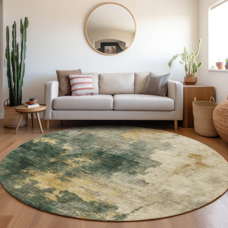 Machine Washable Indoor/ Outdoor Abstract Modern Chantille Rug - Fern - 8' x 8'