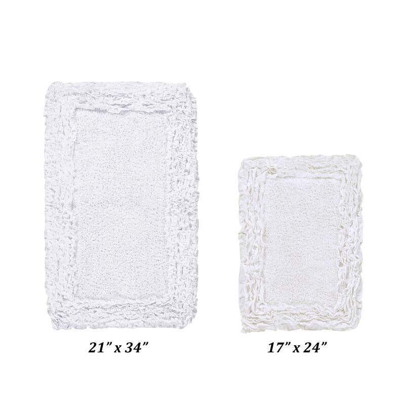 Better Trends Shaggy Border Collection Bathroom Rug -100% Cotton Tufted, Non-Skid Spray Latex Backing, Machine Washable Bath Mat - 2 Piece Set (17" x 24" | 21" x 34") - White