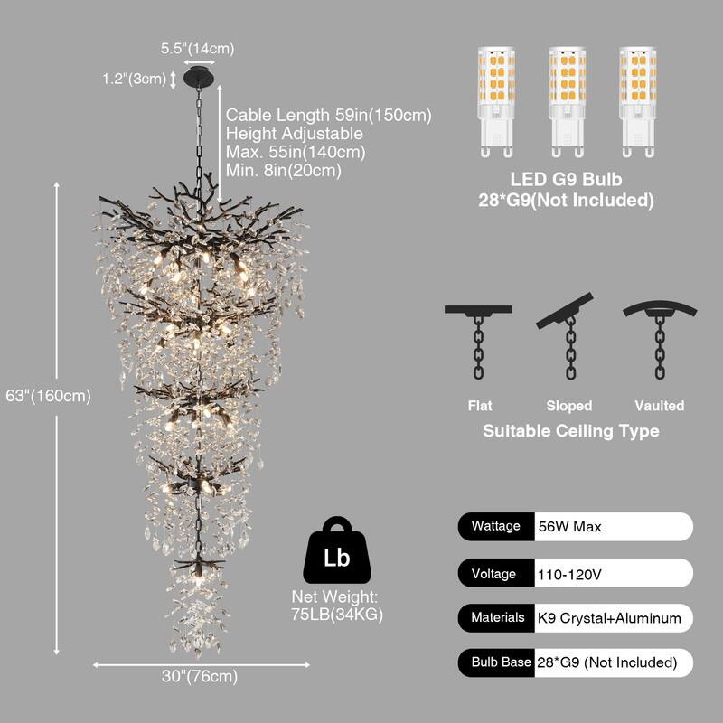 KAYLA Crystal Dimmable LED Tiered Chandelier - 118in
