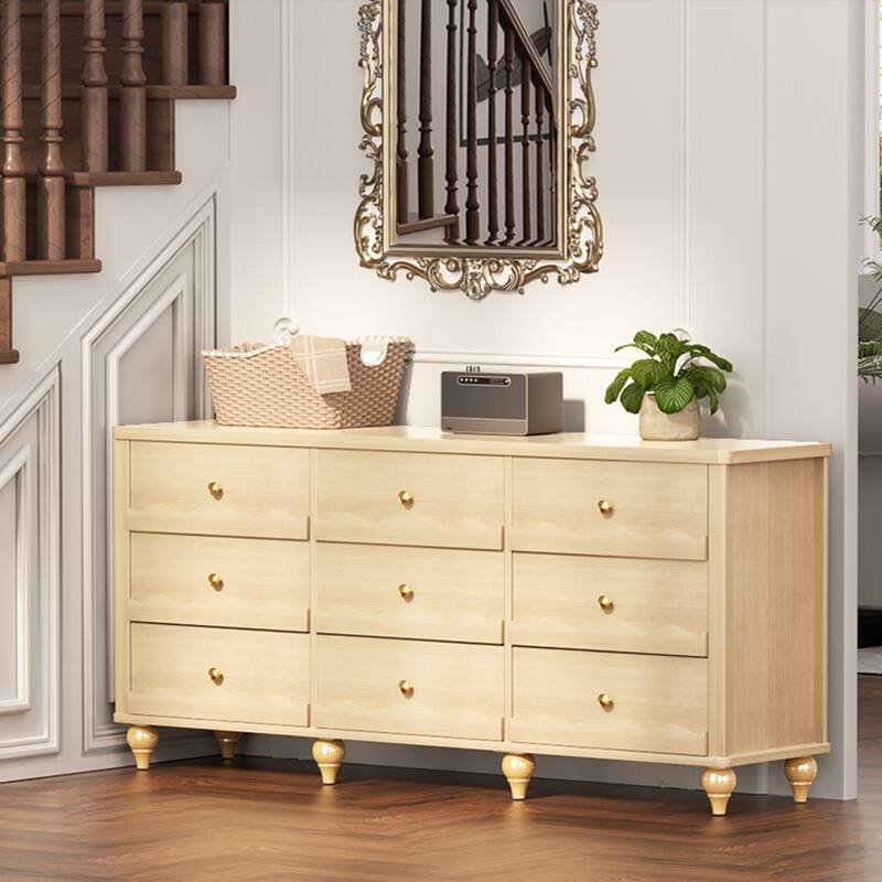 Modern 9-Drawer Dresser Closet Organizer, 63-In Chest of Drawers TV Stand