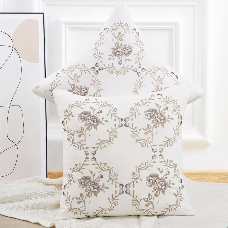 Canvas Pillow Shells with Rose Embellishments (Set of 2), NO INSERT