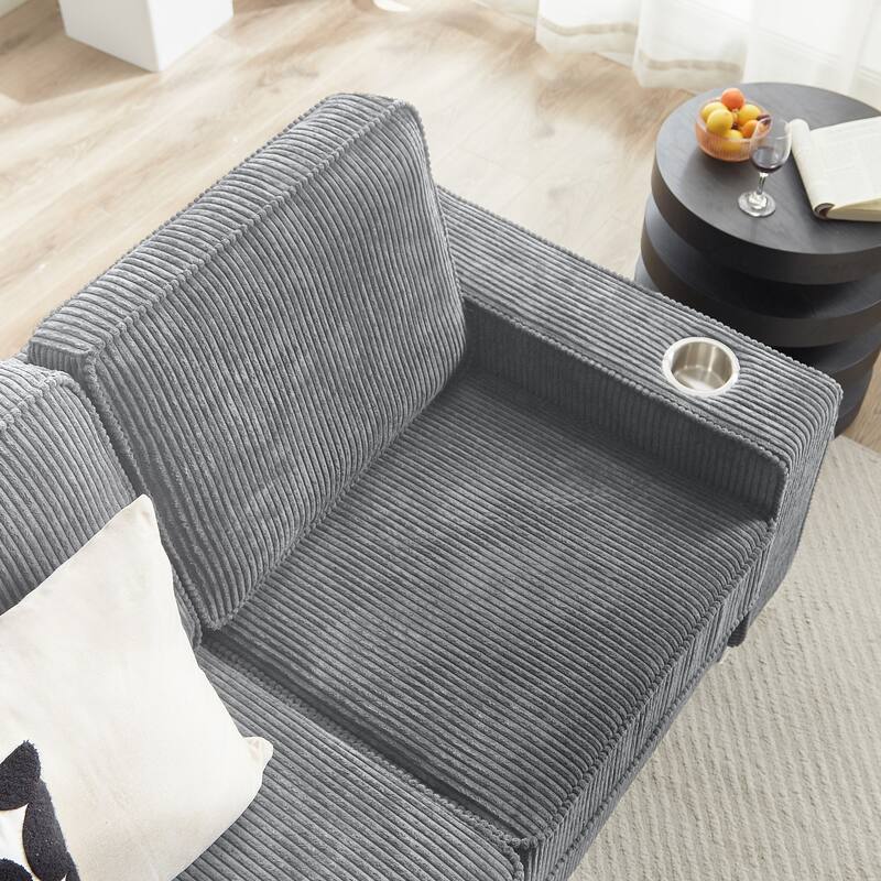 Extendable 3 Seat Sofa Corduroy Lounge Couch with Built-in Cup Holders