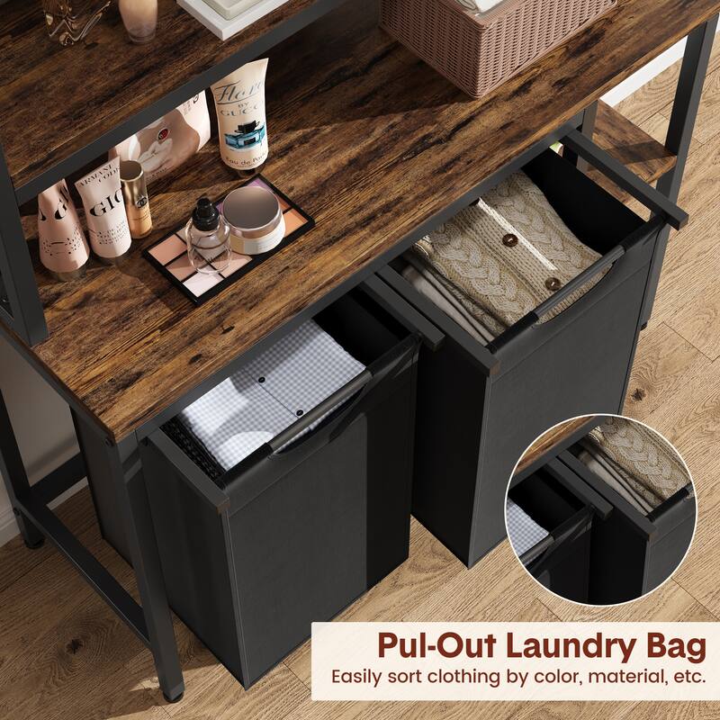 Laundry Hamper with Side Shelves,2 Pull-Out and Removable Laundry Bags