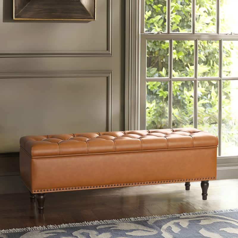 Tufted Storage Bench, Upholstered Ottoman with Storage for Bedroom - 50.8" W X 17.1" D X 18.3" H