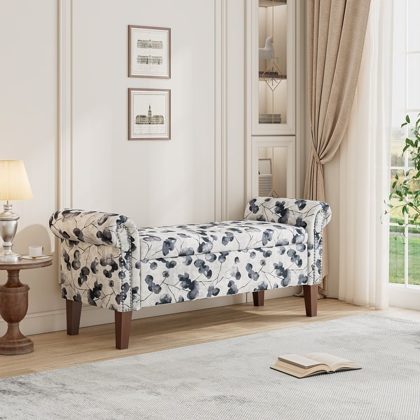 slide 2 of 24, Wallen Traditional Rolled Arm Storage Bench Ottoman with Nailheads