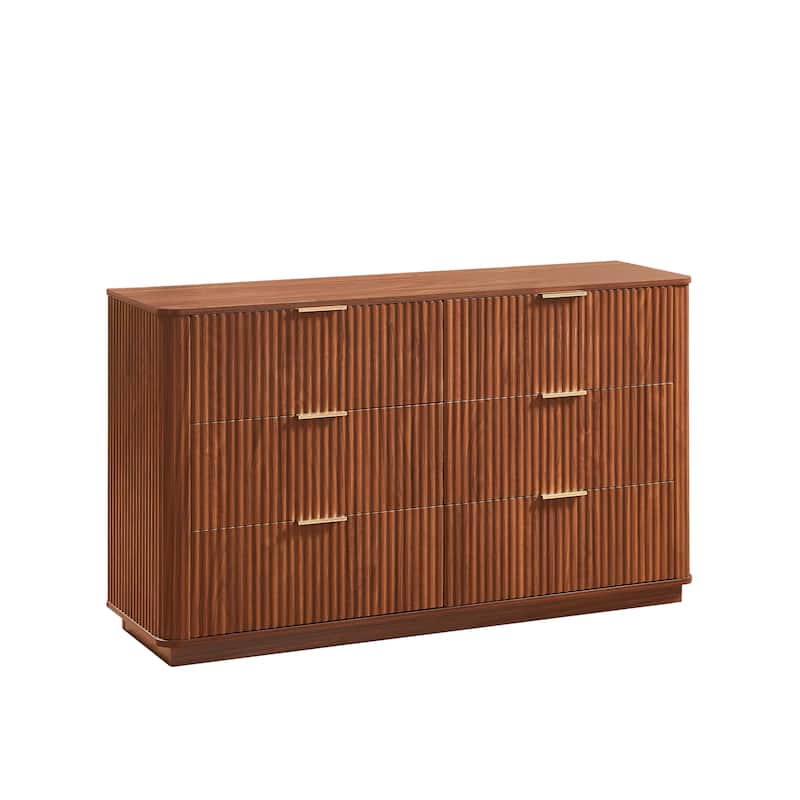 55" Modern Wave-Design Dresser – 6-Drawer Chest with Curved Fronts, Multi-Functional as TV Stand or Storage Organizer