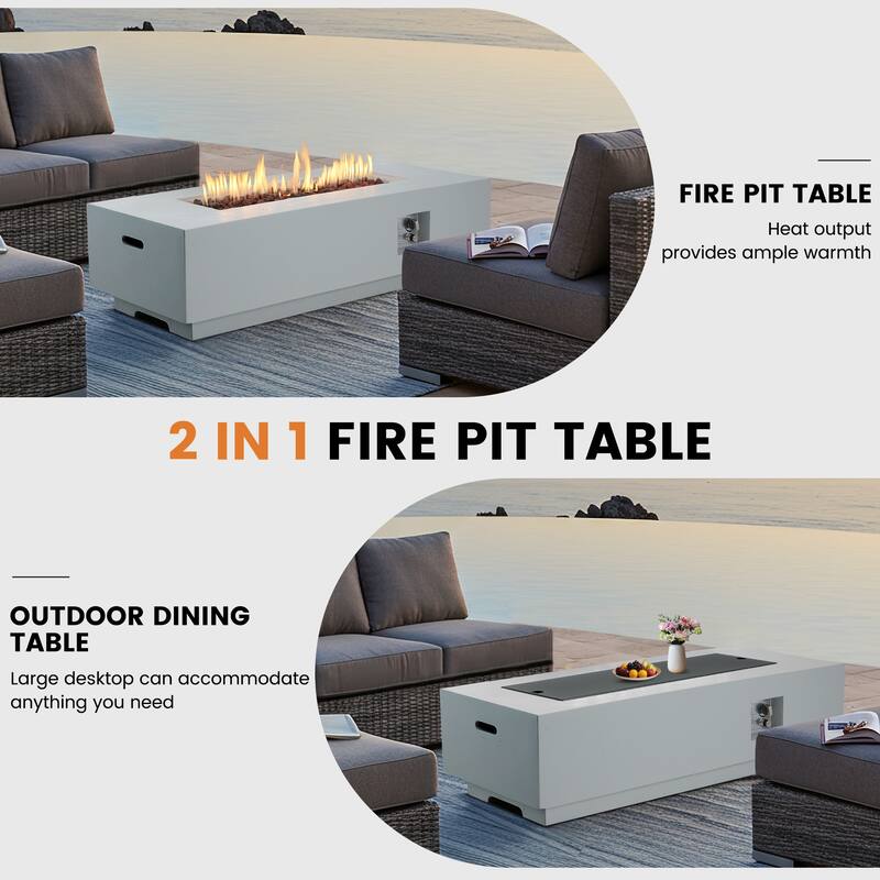 50,000 BTU 30" Outdoor White Round Propane Fire Pit Table and Set