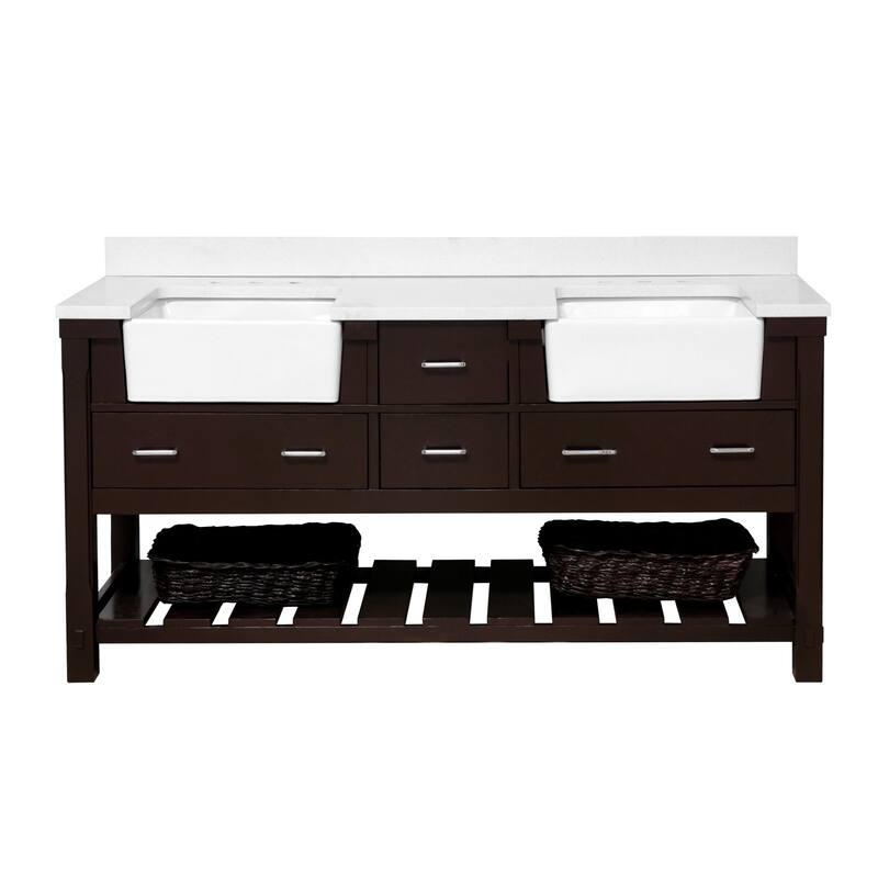 KitchenBathCollection Charlotte 72" Double Farmhouse Vanity with Quartz Top