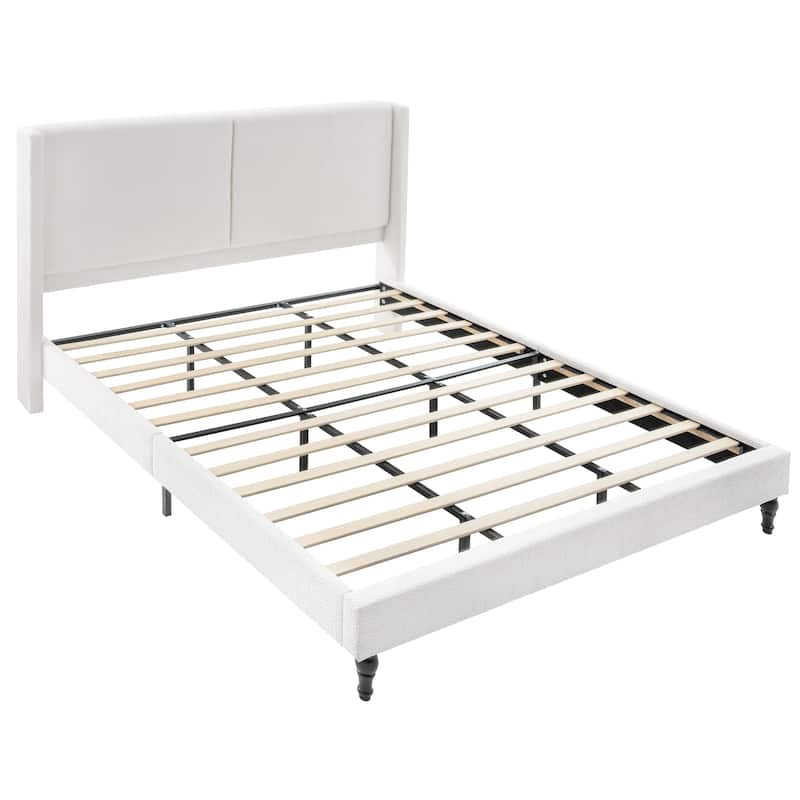 Bed Frame With 55.5" High Back Upholstered Headboard - 12 Slat Support, Thickened Side Panels,No Box Spring Needed