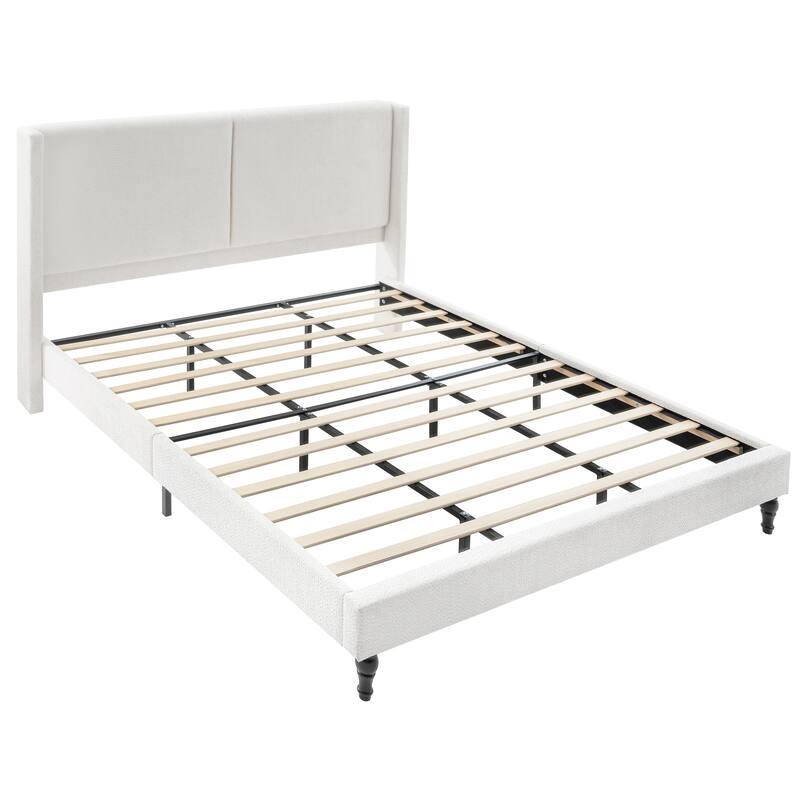 GDFStudio - Jane 55.5" High Back Upholstered Headboard Bed Frame with Slat Support and Solid Wood Feet