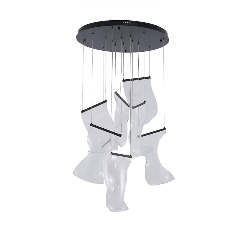 7-Light Satin Black Chandelier With Acrylic Crumbled Sheet Pendants