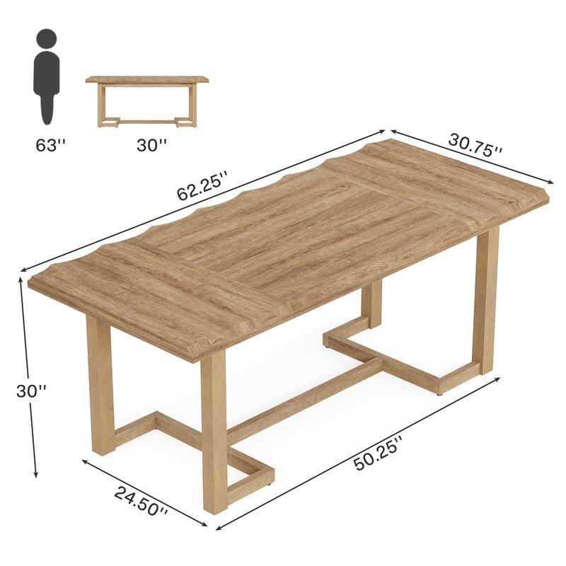 Rectangular Computer Desk, Writing Table with Solid Wood Legs, Executive Desk Workstation for Home Office, Work & Study
