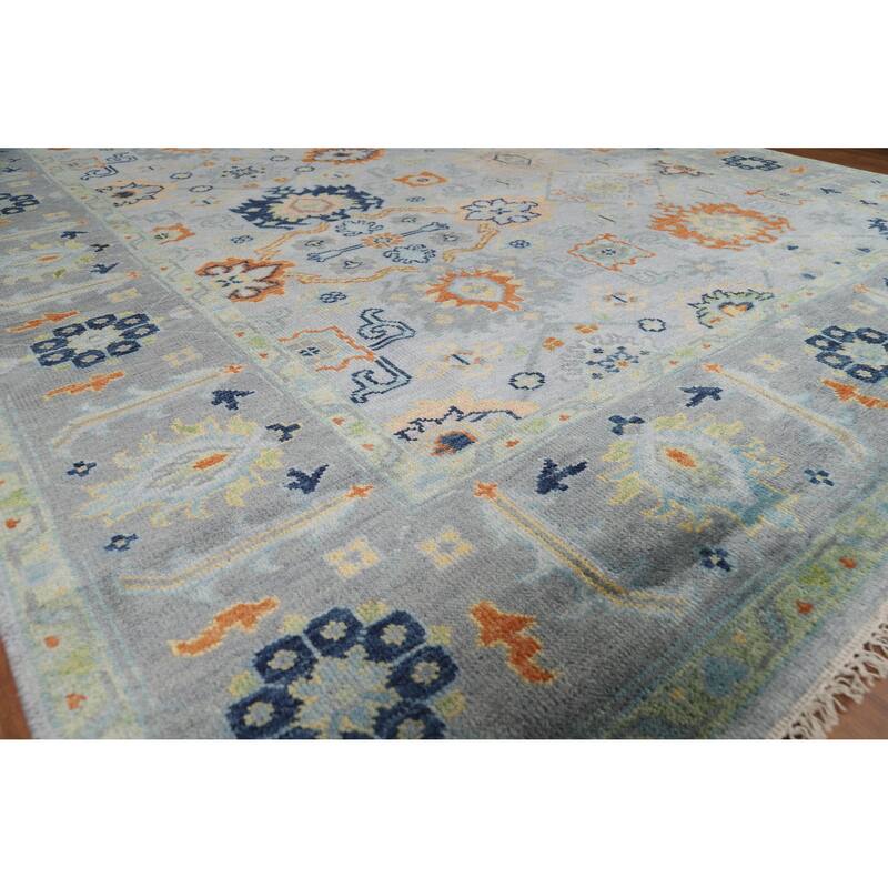 All-Over Gray Oushak Indian Area Rug Handmade Wool Carpet - 8'0" x 9'9"