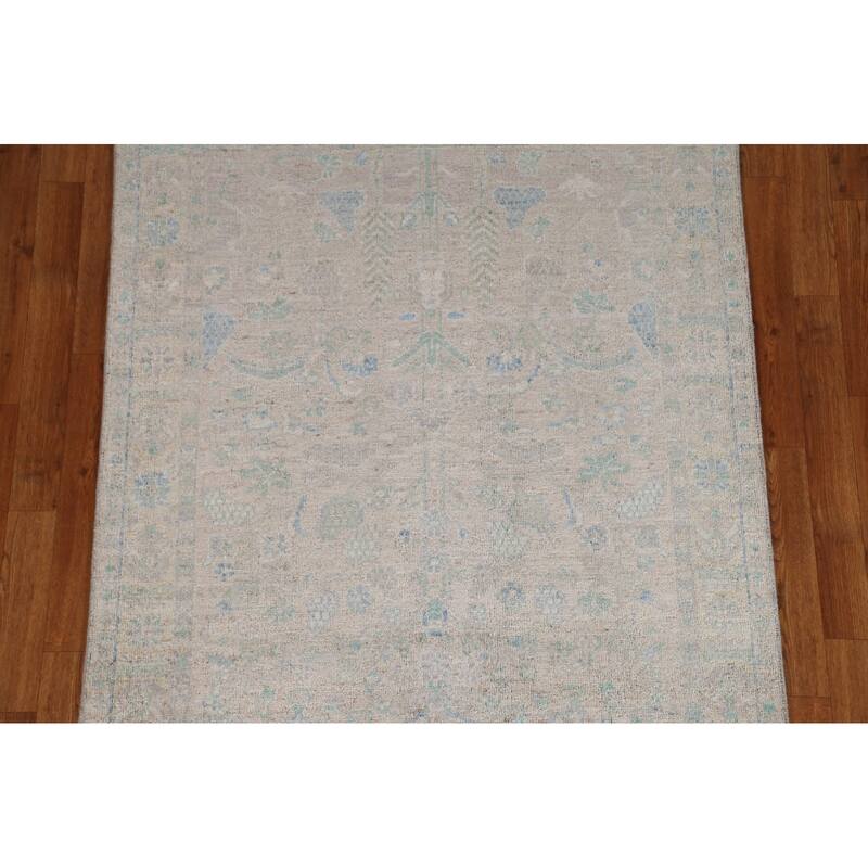 Hand Knotted Oriental 100% Wool Carpet Transitional Geometric Beige & Ivories Oushak Area Rug - 4' 11'' X 3' 10''