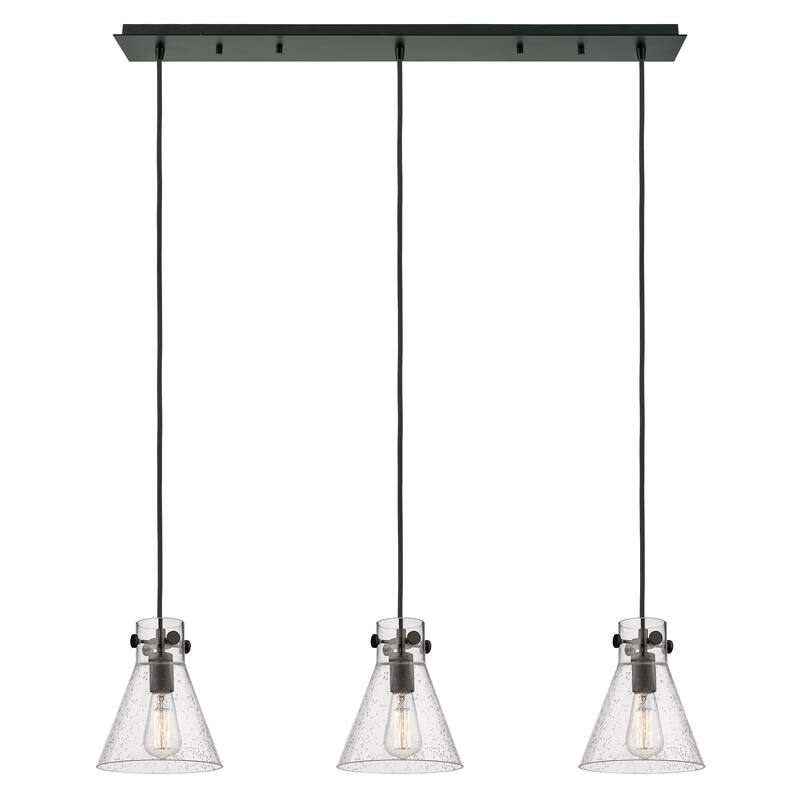 Innovations Lighting Newton Cone - 3 Light 8" Cord Hung Linear Pendant. - Seedy/Matte Black