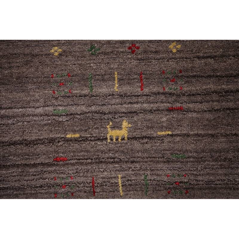 Striped Gabbeh Square Area Rug Hand-Knotted Wool Carpet - 8'1"x 8'0"