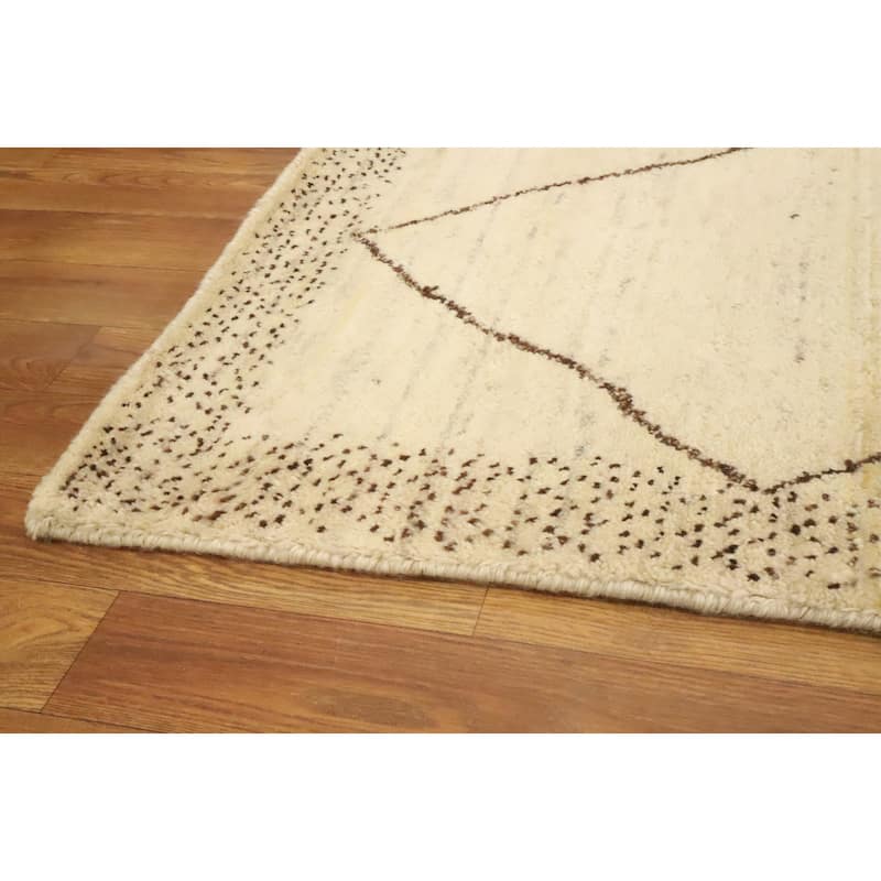 Hand Knotted Oriental 100% Wool Carpet Modern Geometric Beige & Ivories Gabbeh Area Rug - 7' 6'' X 5' 6''