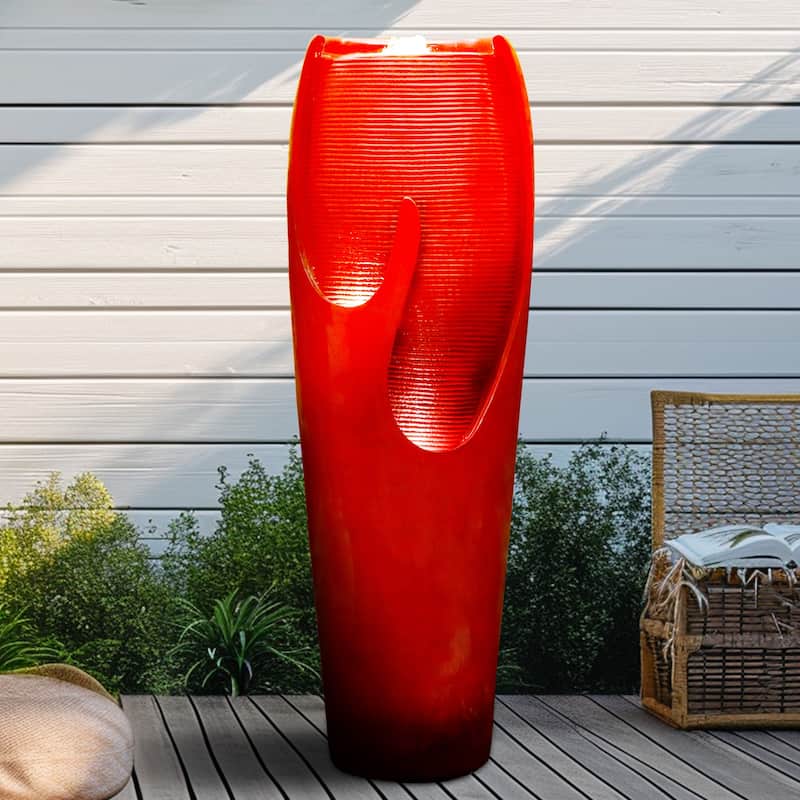 38.7-Inch H Outdoor Vase Water Fountain w/LED Light for Yard Art Decor