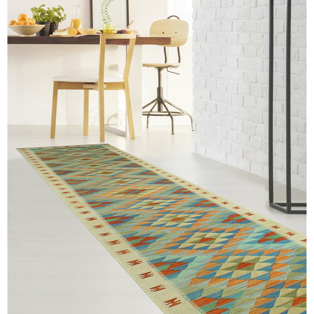 Sangat Flatweave Adamson Orange/Beige Runner - 2'8" x 15'10"