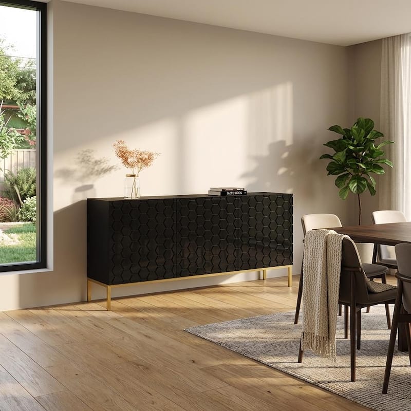 Meble Furniture Hexa 02 63" Sideboard Buffet Credenza 63W x 14.5D x 29.7H Modern European High Gloss & Matte Finish