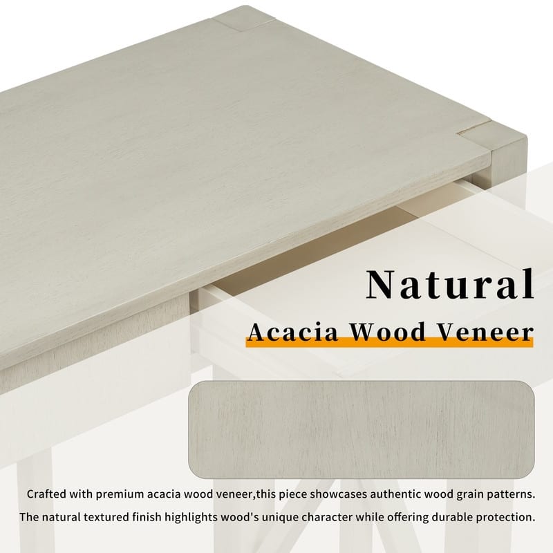60''Acacia Veneer Console Table with 4 Spacious Drawers, Modern Crisscross Design Entryway Table with Open Bottom Storage