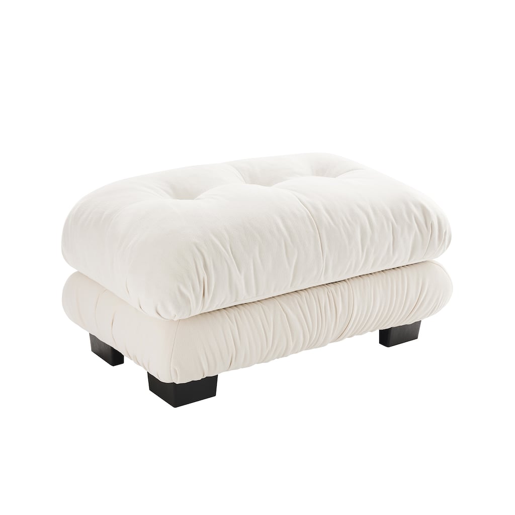Roomfitters Tufted Ottoman Bench, Rectangular Padded Coffee Table Stool with Wood Legs for Living Room