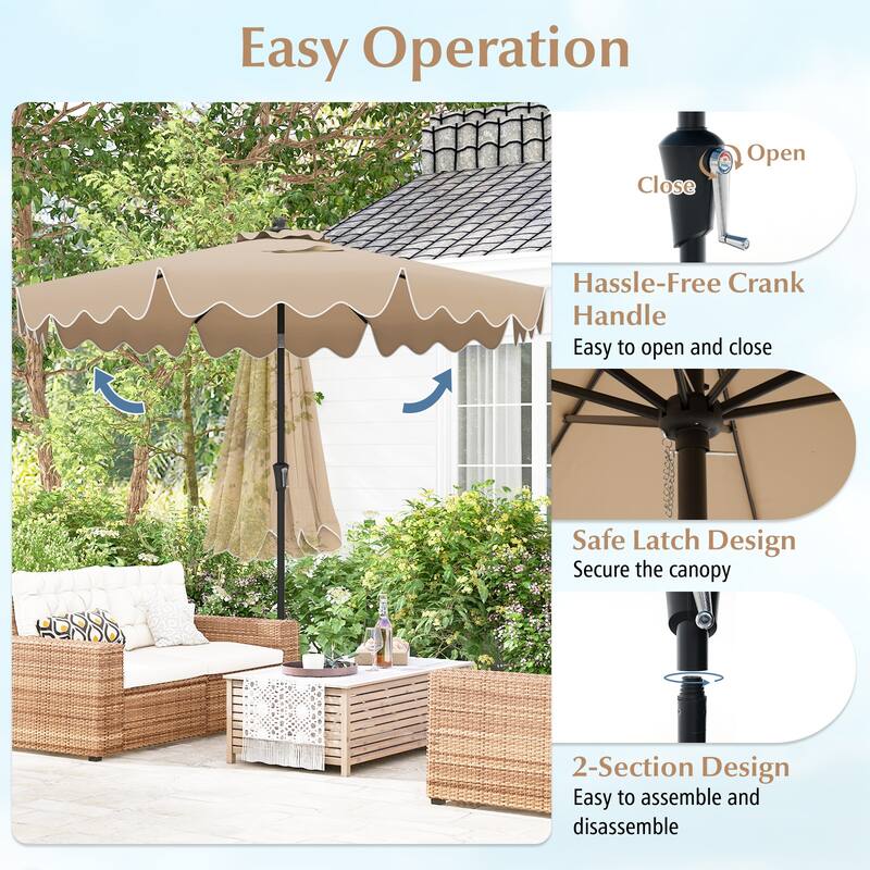 Large 9x8 Feet Polyester Fabric Outdoor Patio Umbrella with Wind Vent and Push Button Tilt Crank Handle