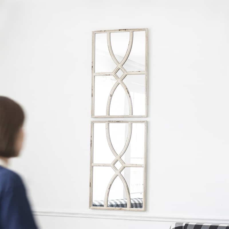 Set of 2 Rectangular Wooden Wall Mirror with Antique Frame