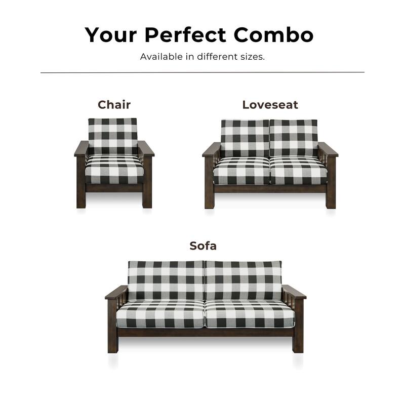 Furniture of America Milou Rustic 3-Piece Wood Plaid Patterned Fabric Sofa Set