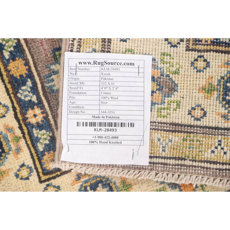 Brown Kazak Oriental Accent Rug Handmade Wool Carpet - 2'8" x 4'0"