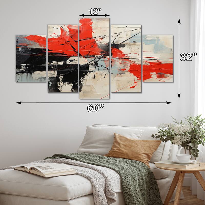 Designart "Abstract Duality II" Abstract Collages Multipanel Wall Art Living Room set