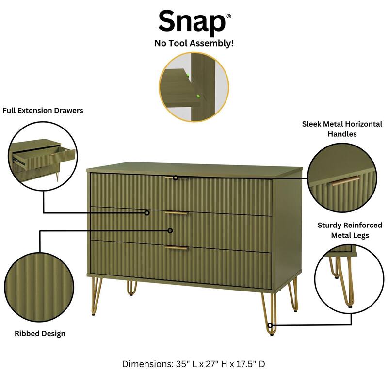 Manhattan Comfort 2-Piece Dumbo Modern Standard 3-Drawer Dresser Nightstand Set