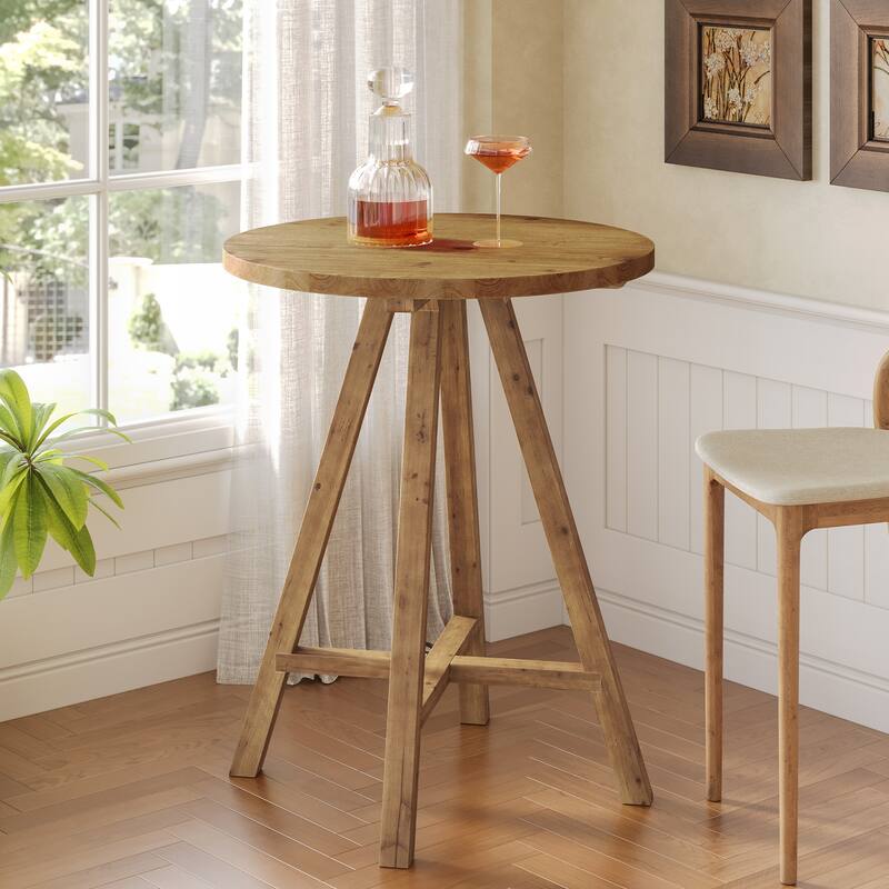 Solid Wood Bar Table, 31.5" Round Pub Bistro Table Small Dining Table