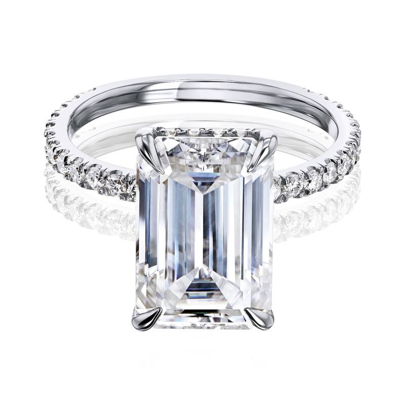 Kobelli Signature Collection 6 Carat Moissanite & Diamond 14k Solid Gold Emerald Hidden Halo Near Eternity Evie Engagement Ring - 10.5 - White
