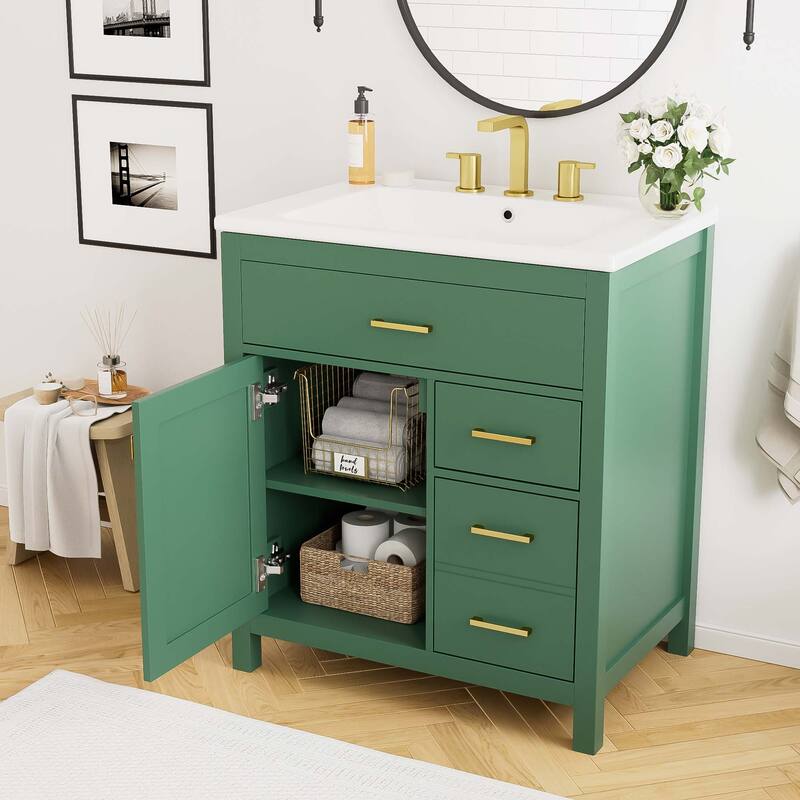 30-Inch Blue Bathroom Vanity with Ceramic Sink