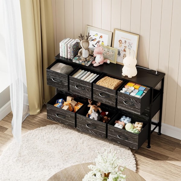 Jinyuzhou INC 10 Drawer Dresser Fabric 43.3" TV Stand Power Outlet Chest of Drawers Black Wood Grain - 10-drawer