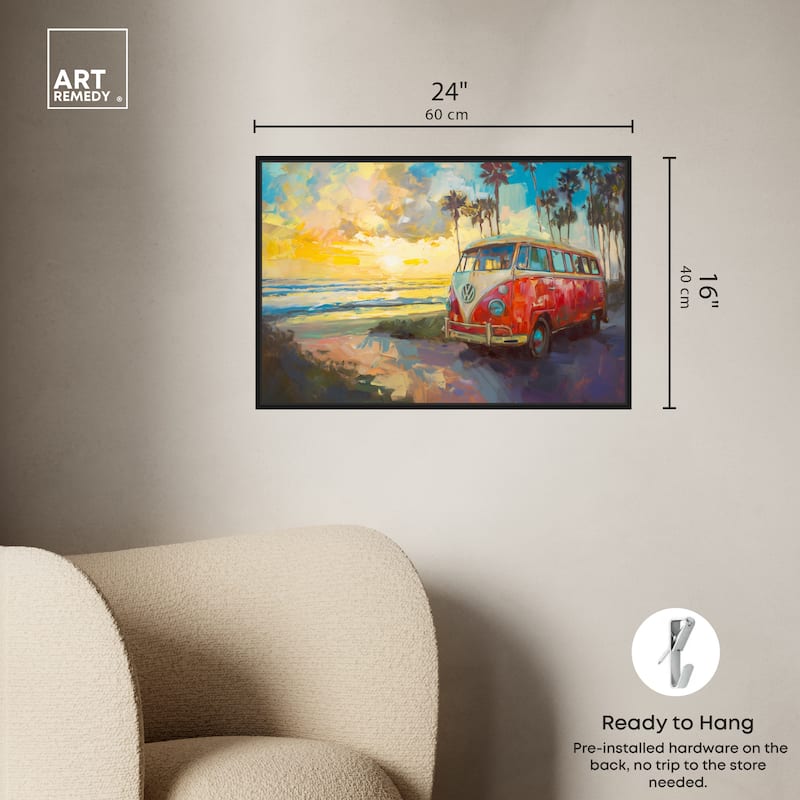 Art Remedy Memories At The Beach Framed Colorful Coastal 1 Piece Canvas Wall Art