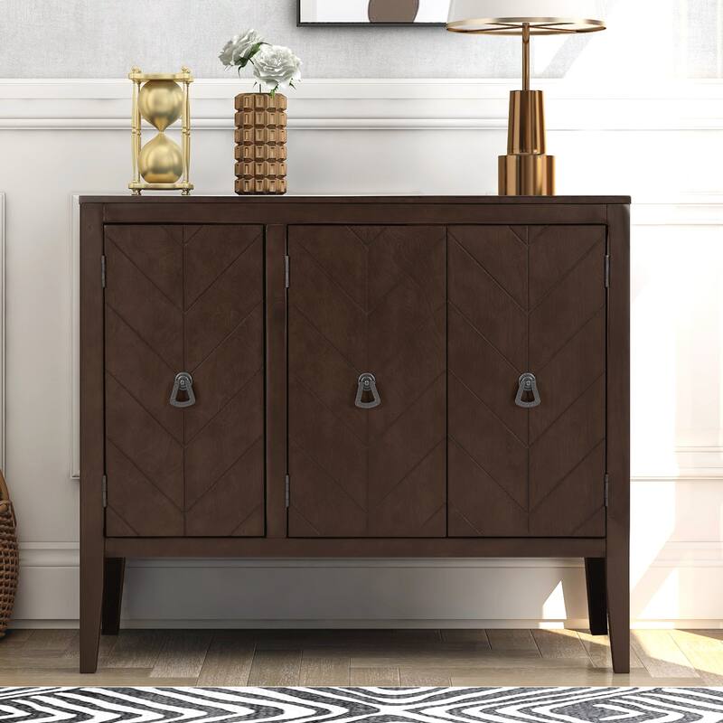 Adjustable Shelf Storage Sideboard with 3 Retro Metal Handles and 4 Pinewood Legs, for Entryway, Living Room, Study Room