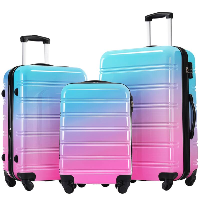 Hardshell Luggage Sets, 3 Piece Gradient Color Expandable Suitcase, with Spinner Wheels and TSA Lock Lightweight 20" 24" 28" - Blue+Red
