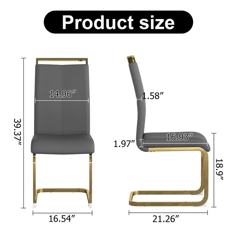 Modern PU Faux Leather High Back Dining Chairs with C-shaped Tube Chrome Metal Legs