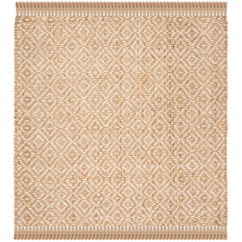SAFAVIEH Handmade Natural Fiber Jaeda Diamond Jute Tassel Rug - 6' Square - Ivory/Natural