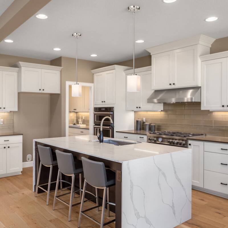 Brushed Nickel 1-Light Modern Mini Pendant with Pyramid Shaped Etched White Glass Shade